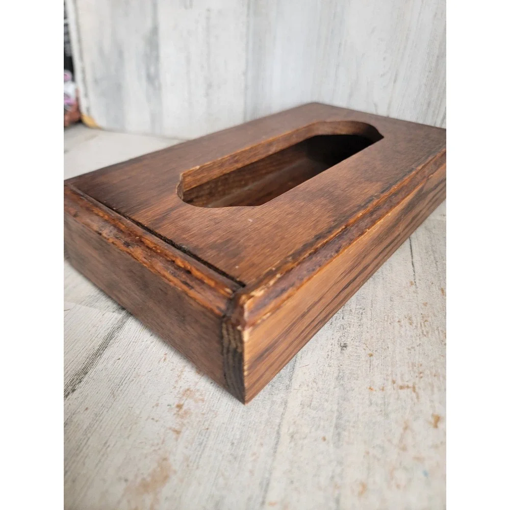 Wooden tissue box holder unique home vintage decor dispenser rectangle figure